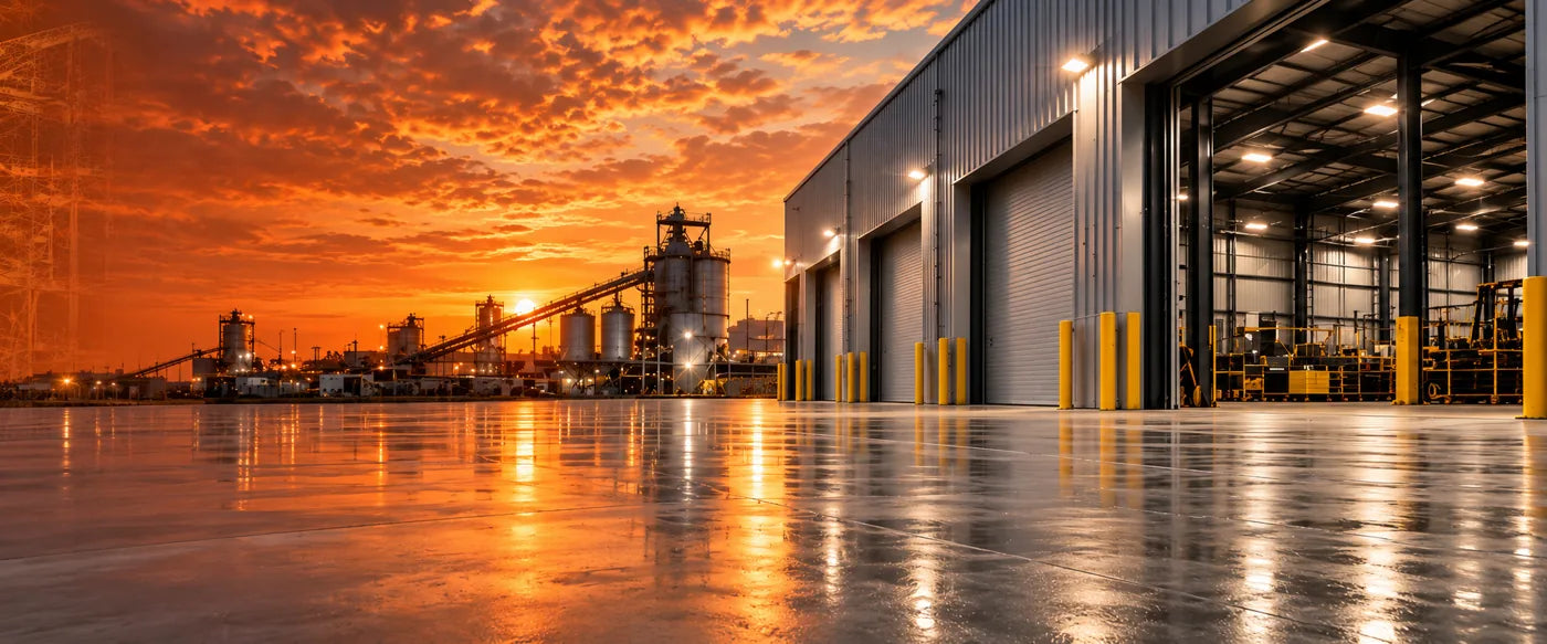 Industrial facility with coated concrete floor